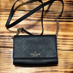 Kate Spade Black Leather Crossbody Bag with Chain Detail